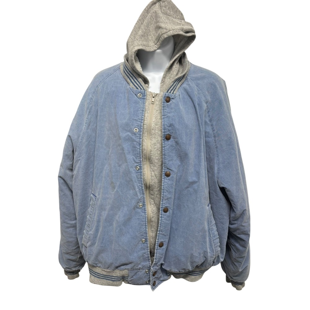 Vintage King Louie Pro Fit Bomber Jacket Mens L Blue Hooded Layered Made in USA